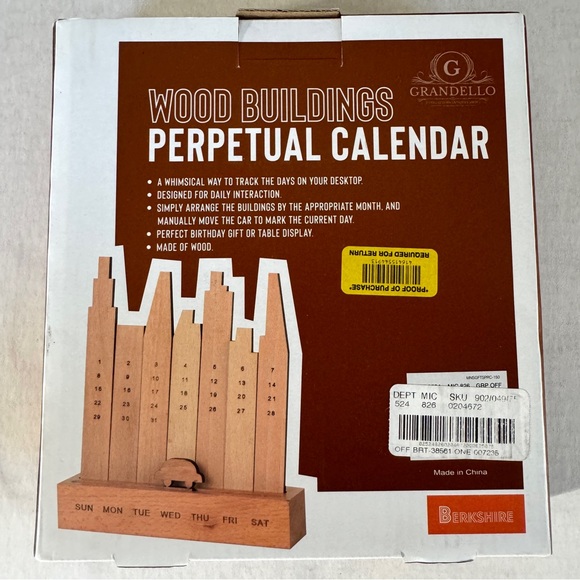 NEW IN BOX Berkshire Perpetual Calendar Cityscape Skyscrapers Wood Buildings - Picture 2 of 5